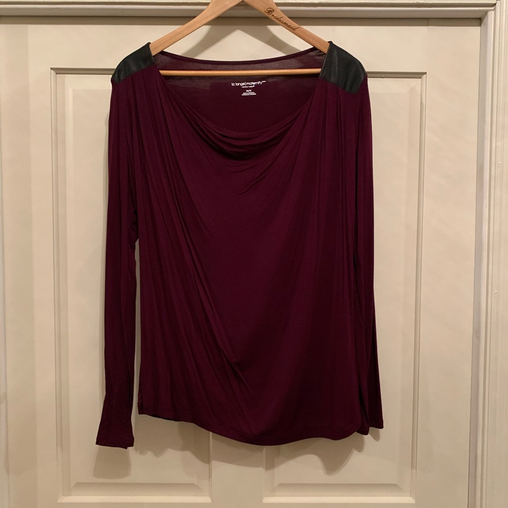 Long sleeve maternity top with faux leather detail